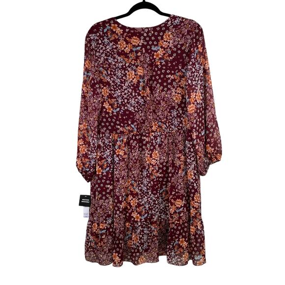Sandra Darren Burgundy Floral Balloon Sleeve V-Neck Babydoll Mini Dress 6 NWT - Picture 3 of 15